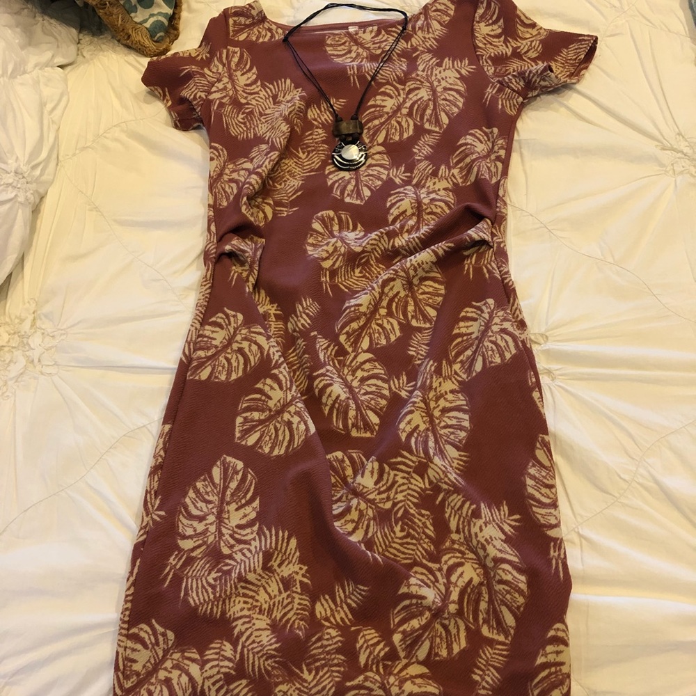 Pink blush copper tropical maternity dress